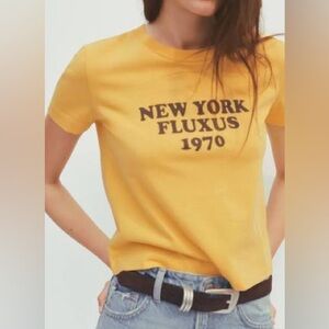 Zara Graphic T- Shirt - New York Fluxus 1970 size small yellow
